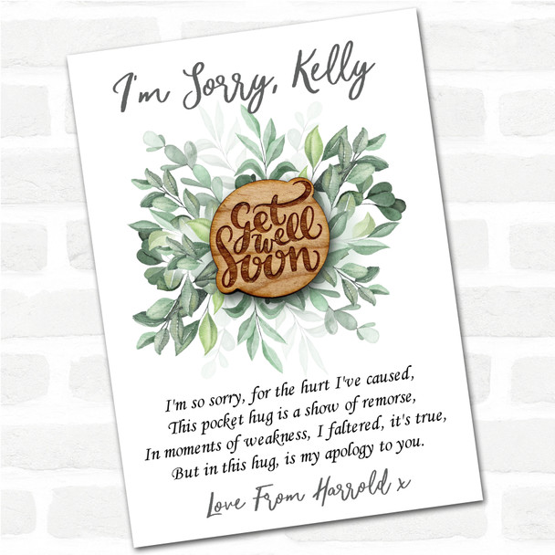 Get Well Soon Leaves I'm Sorry Apology Personalised Gift Pocket Hug