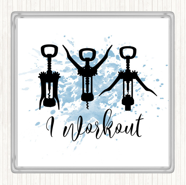 Blue White I Workout Inspirational Quote Coaster