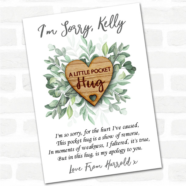 Hole Cut From Heart Leaves I'm Sorry Apology Personalised Gift Pocket Hug