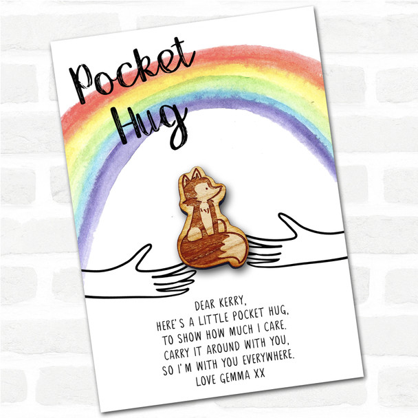 Cute Fox Fluffy Tail Rainbow Personalised Gift Pocket Hug