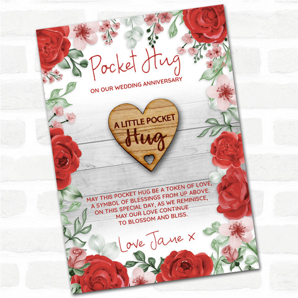 Hole Cut From Heart Roses Wedding Anniversary Personalised Gift Pocket Hug
