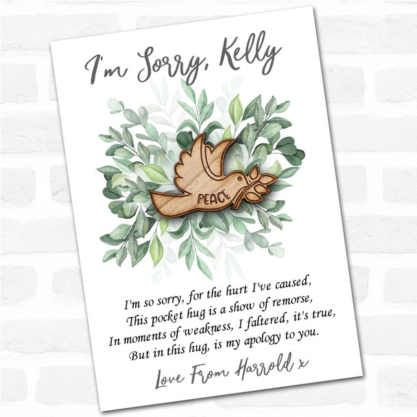 Dove A Branch Leaves I'm Sorry Apology Personalised Gift Pocket Hug