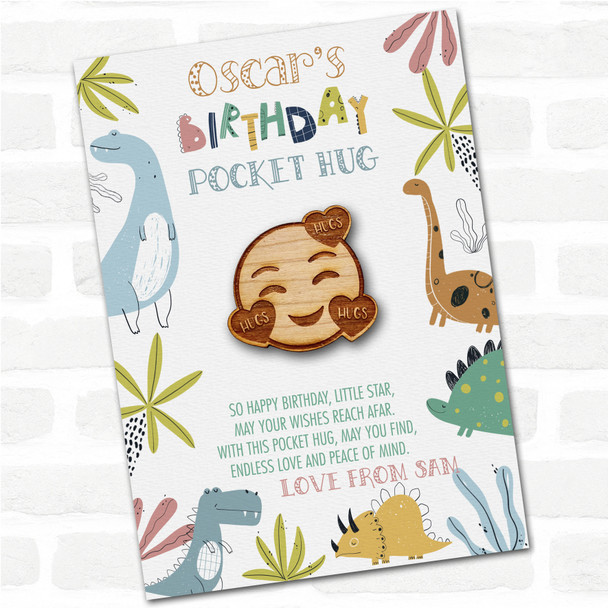 Smiley Emoji Hearts Kid's Boys Birthday Dinosaur Personalised Gift Pocket Hug