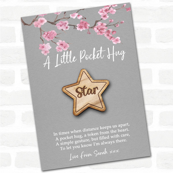 Star Grey Pink Blossom Personalised Gift Pocket Hug