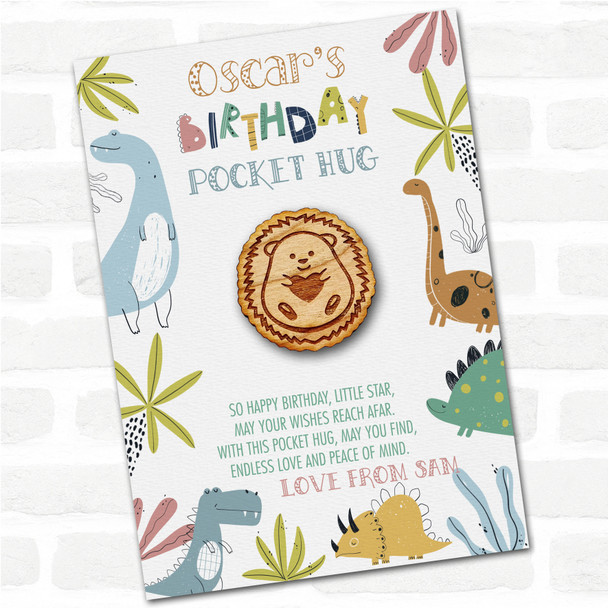 Cute Hedgehog Hugging Heart Kid's Birthday Dinosaur Personalised Gift Pocket Hug