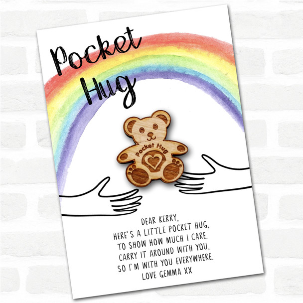 Teddy Bear Rainbow Personalised Gift Pocket Hug