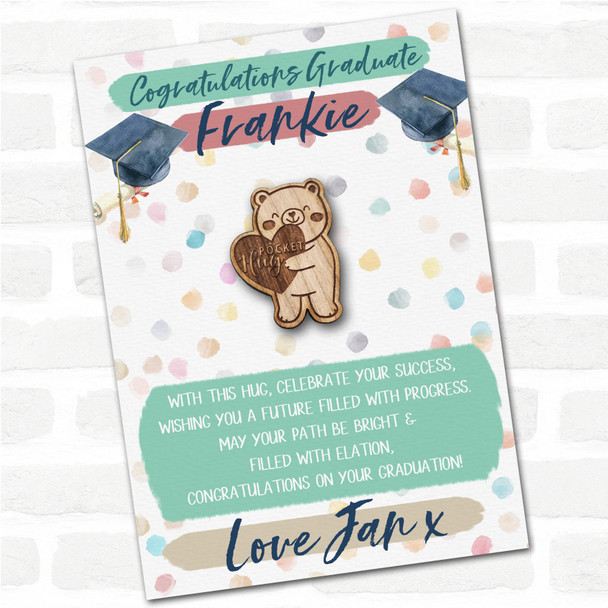 Teddy Bear Heart Congratulations Graduate Graduation Personalised Pocket Hug