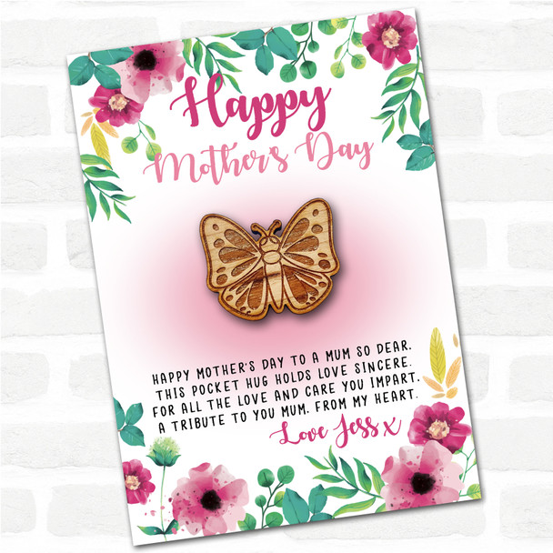 Pretty Butterfly Pink Floral Happy Mother's Day Personalised Gift Pocket Hug