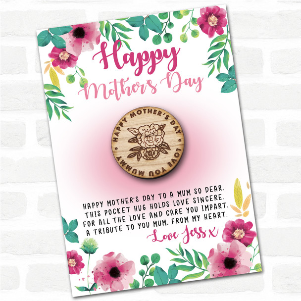 Roses Leaves Happy Mother's Day Pink Happy Mother's Day Personalised Pocket Hug