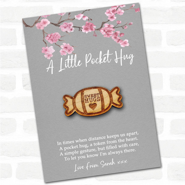 Sweet In Wrapper Heart Grey Pink Blossom Personalised Gift Pocket Hug