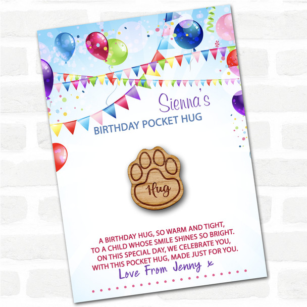 Paw Print Kid's Birthday Balloons Personalised Gift Pocket Hug