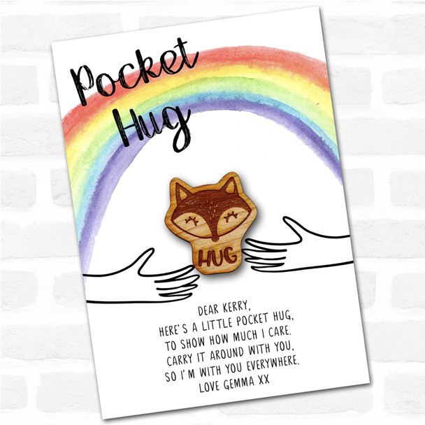 Sleepy Fox Rainbow Personalised Gift Pocket Hug