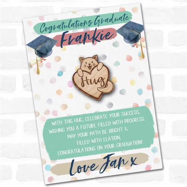 Cat Love Heart Congratulations Graduate Graduation Personalised Gift Pocket Hug