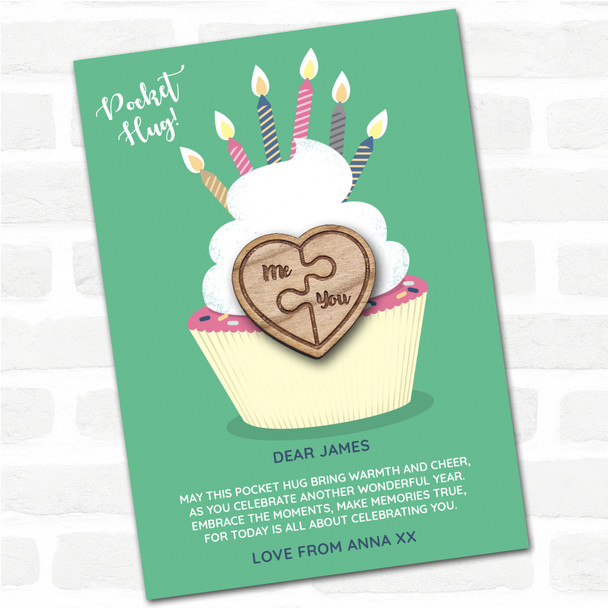 Half Heart Me You Puzzle Cupcake Happy Birthday Personalised Gift Pocket Hug