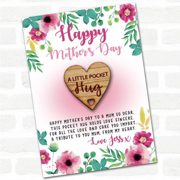 Hole Cut From Heart Pink Floral Happy Mother's Day Personalised Gift Pocket Hug