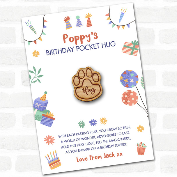 Paw Print Kid's Birthday Hats Cakes Personalised Gift Pocket Hug