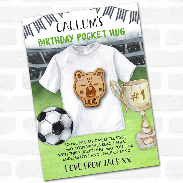 Sleepy Bear Kid's Boys Birthday Football Personalised Gift Pocket Hug