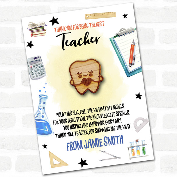 Smiling Tooth Heart Yellow Thank You Teacher Personalised Gift Pocket Hug
