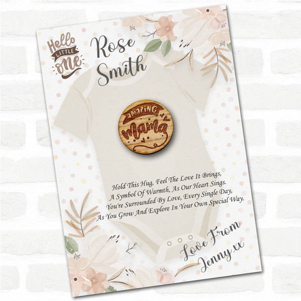 Amazing Mama Hello Little One New Baby Personalised Gift Pocket Hug