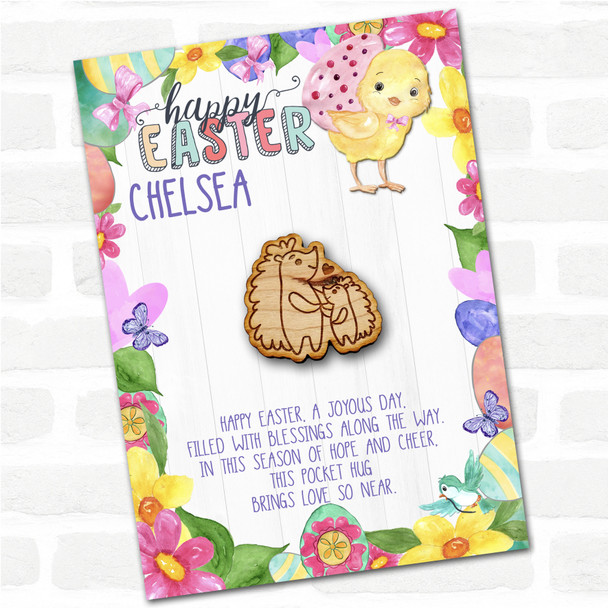 Hedgehog Parent & Child Happy Easter Chick Personalised Gift Pocket Hug