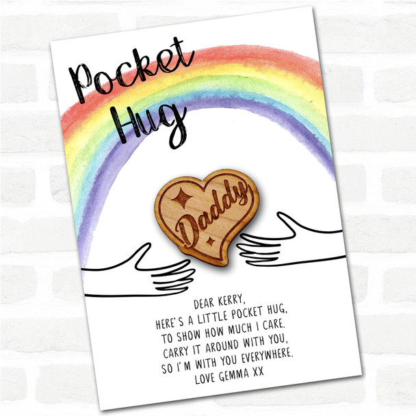 Daddy And Sparkles In a Heart Rainbow Personalised Gift Pocket Hug