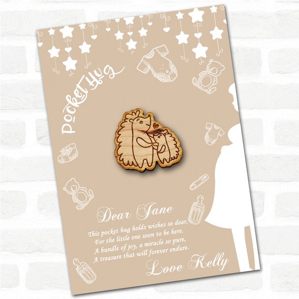 Hedgehog Parent & Child Neutral Baby Shower Personalised Gift Pocket Hug