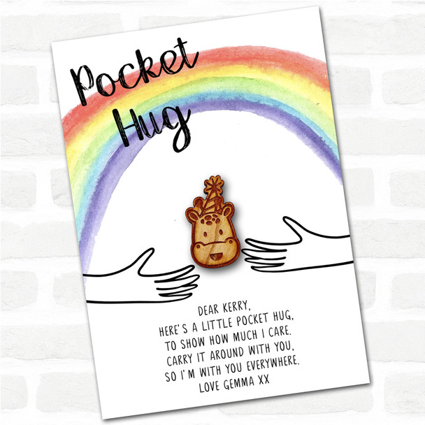 Giraffe In A Party Hat Rainbow Personalised Gift Pocket Hug