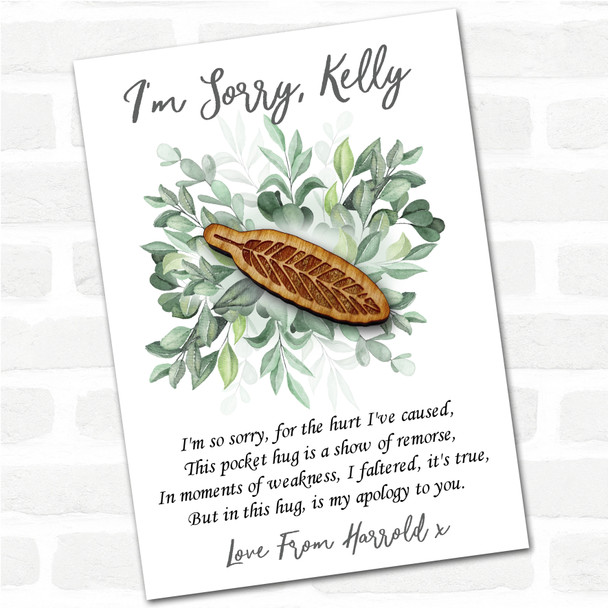 Feather Leaves I'm Sorry Apology Personalised Gift Pocket Hug