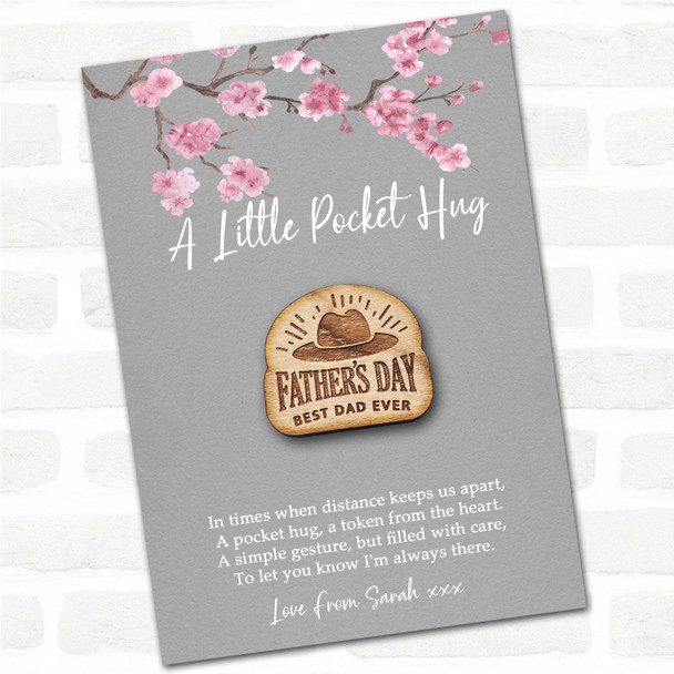 Father's Day Hat Grey Pink Blossom Personalised Gift Pocket Hug