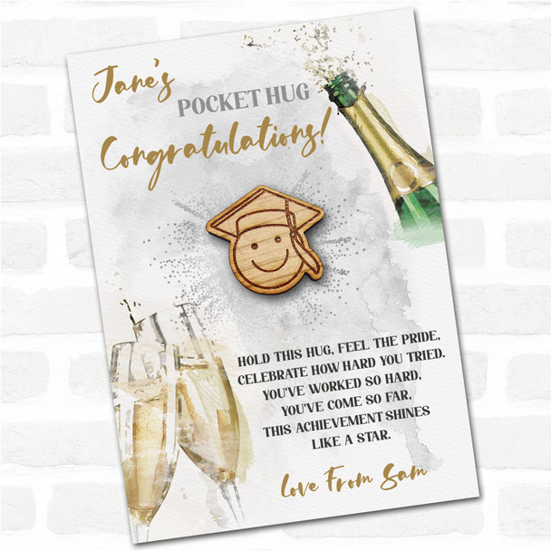 Graduation Cap Emoji Champagne Congratulations Personalised Gift Pocket Hug