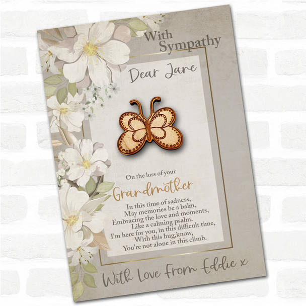 Dotty Outline Butterfly Sympathy Sorry For Your Loss Personalised Pocket Hug