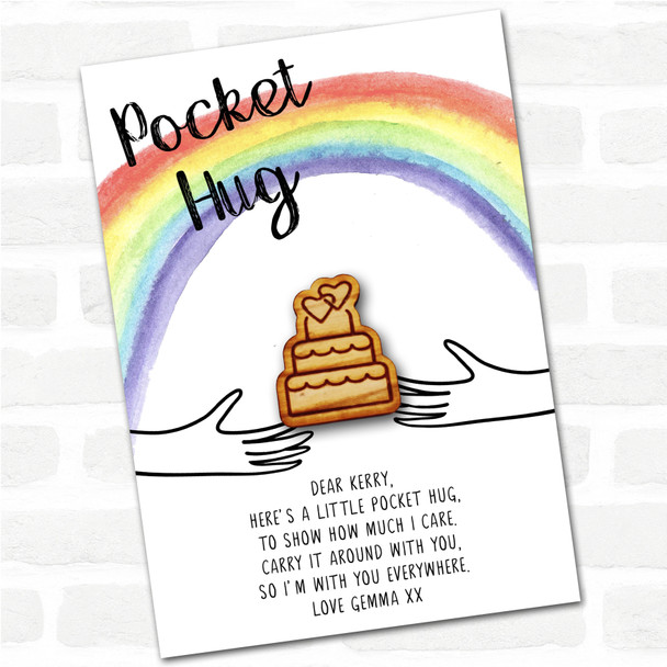Wedding Cake & Hearts Rainbow Personalised Gift Pocket Hug