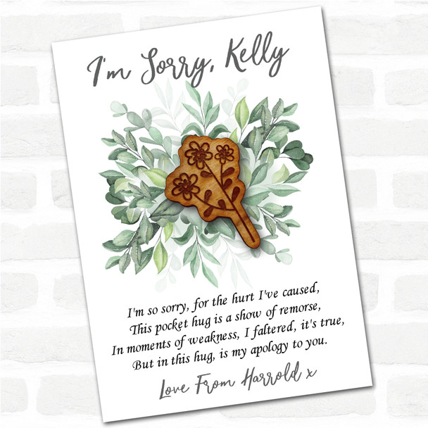 3 Simple Little Flowers Leaves I'm Sorry Apology Personalised Gift Pocket Hug