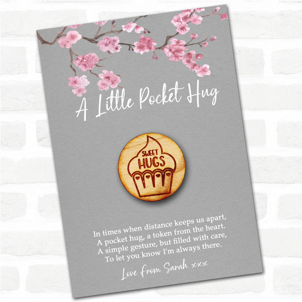 Cupcake Heart Wrapper Grey Pink Blossom Personalised Gift Pocket Hug