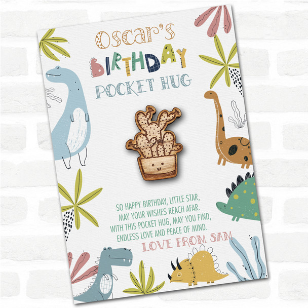 Big Spotty Cactus Pot Kid's Birthday Dinosaur Personalised Gift Pocket Hug