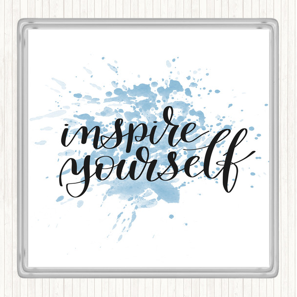 Blue White Inspire Yourself Inspirational Quote Coaster