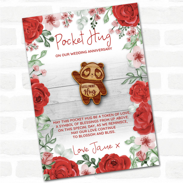 Panda Bear Roses Wedding Anniversary Personalised Gift Pocket Hug