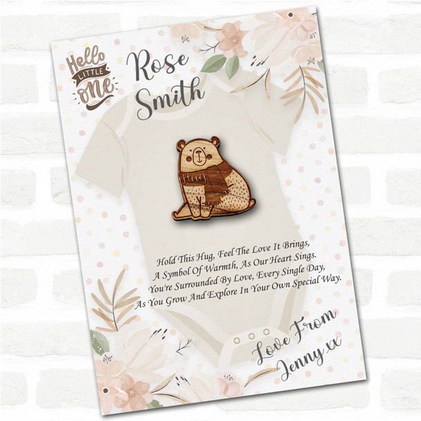 Sweet Winter Bear Hello Little One New Baby Personalised Gift Pocket Hug