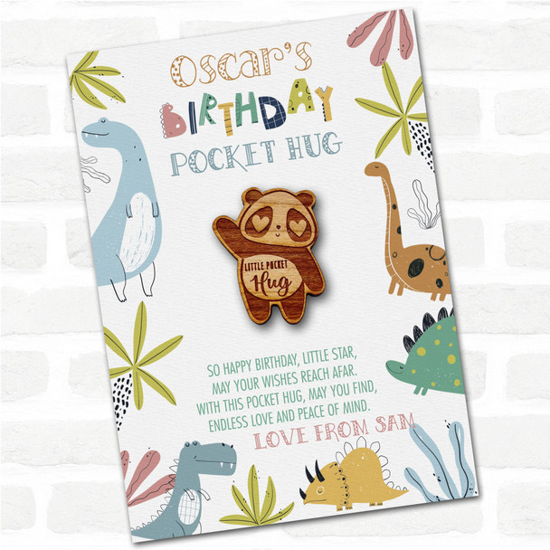 Panda Bear Kid's Boys Birthday Dinosaur Personalised Gift Pocket Hug