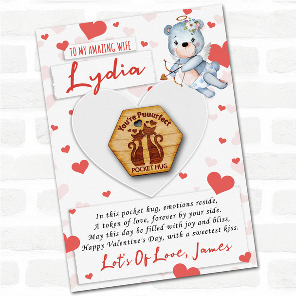 2 Cats You're Puuurfect Happy Valentine's Day Personalised Gift Pocket Hug