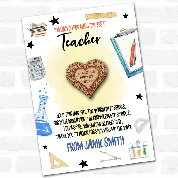 Leopard Print Heart Yellow Thank You Teacher Personalised Gift Pocket Hug