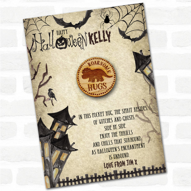 Triceratops Happy Halloween Haunted Personalised Gift Pocket Hug