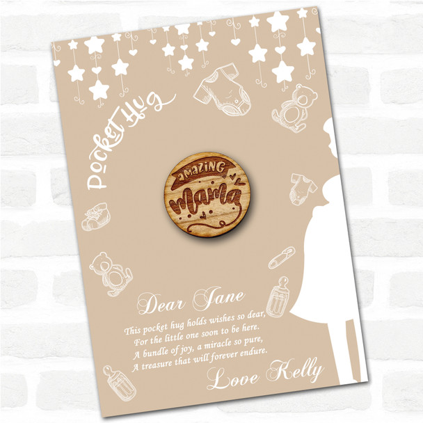 Amazing Mama Neutral Baby Shower Personalised Gift Pocket Hug