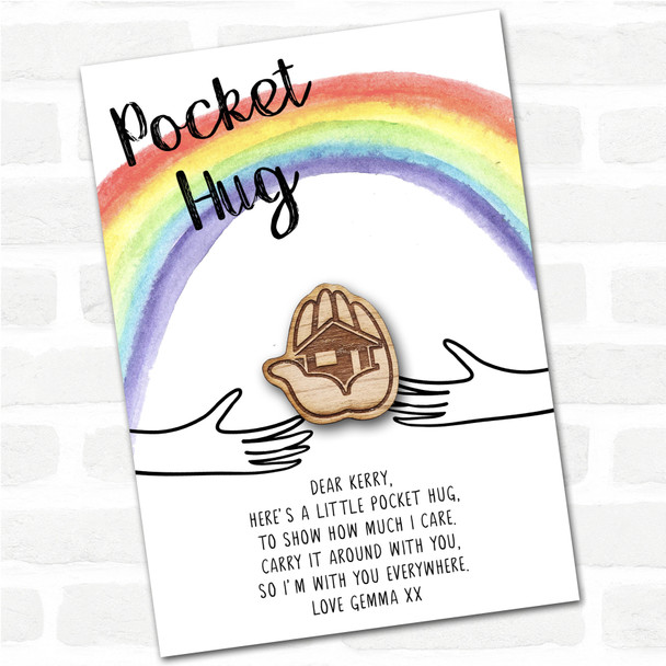 Hand Holding A House Rainbow Personalised Gift Pocket Hug