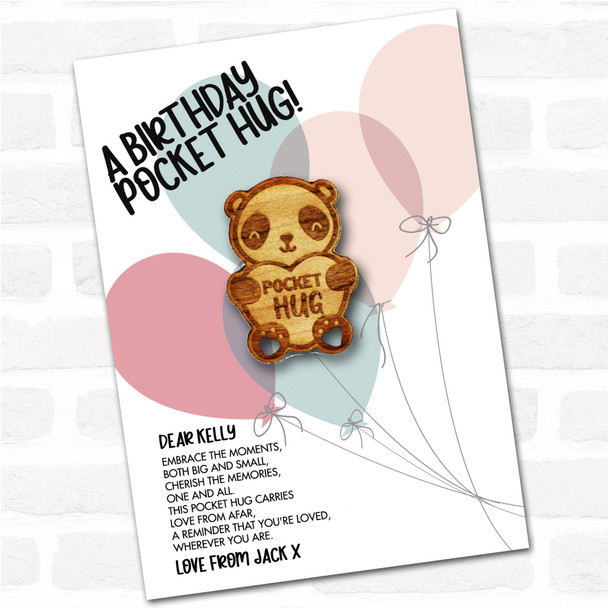 Cute Panda Bear Balloons Happy Birthday Personalised Gift Pocket Hug