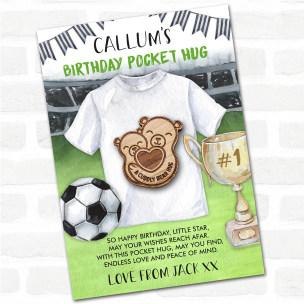 2 Bears Cuddling Kid's Boys Birthday Football Personalised Gift Pocket Hug