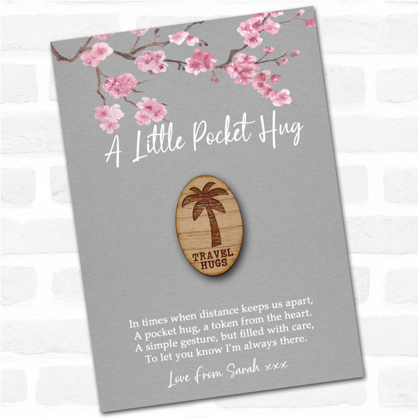 Palm Tree Grey Pink Blossom Personalised Gift Pocket Hug