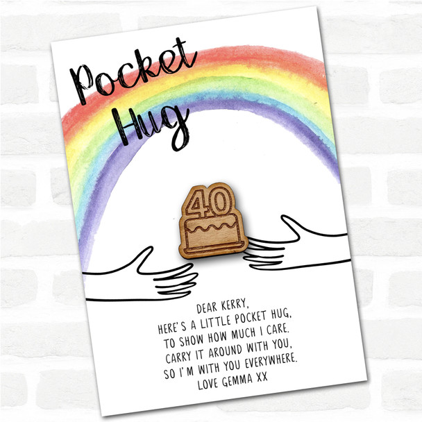 Birthday Cake 40 Candles Rainbow Personalised Gift Pocket Hug