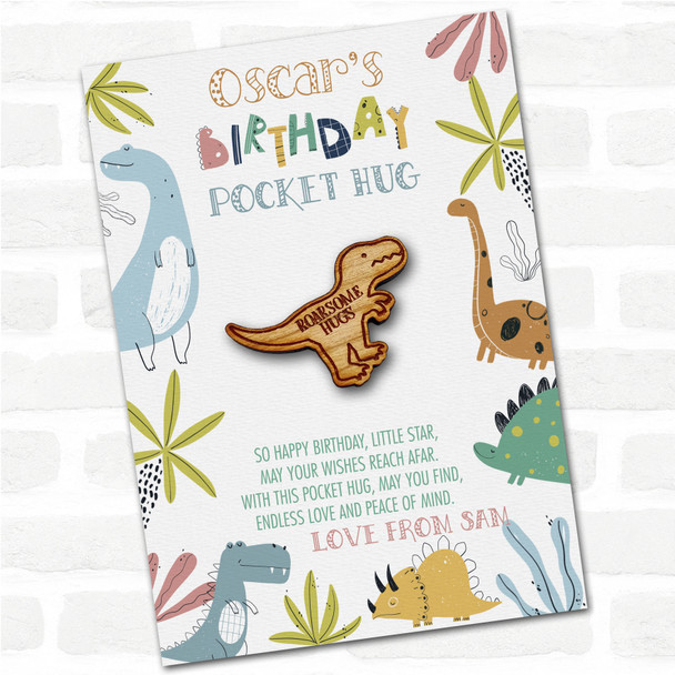 T-Rex Dinosaur Kid's Boys Birthday Dinosaur Personalised Gift Pocket Hug