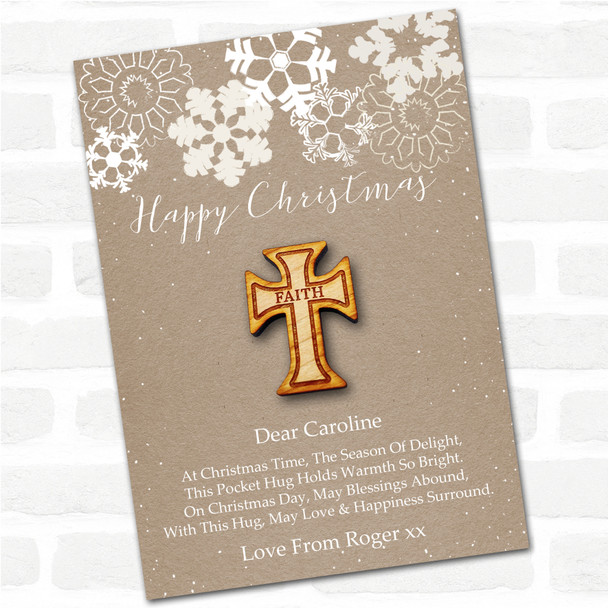 Cross Snowflakes Happy Christmas Personalised Gift Pocket Hug